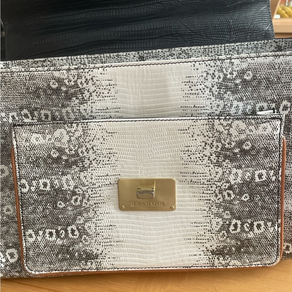 Brahmin Oxford Flap Natural Bernini Black/White Embossed Leather Crossbody Bag - Picture 7 of 9